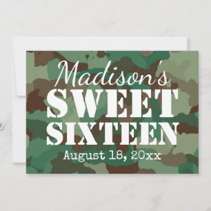 Green Camo Sweet Sixteen Party-uitnodigingen Kaart