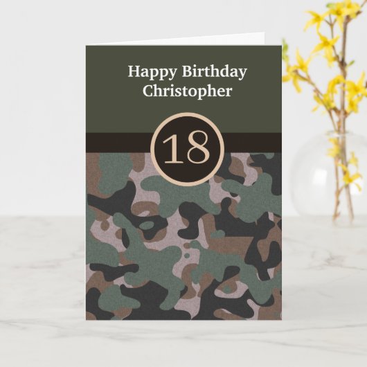 Green Camouflage 18th Birthday Kaart (Gele Bloem)