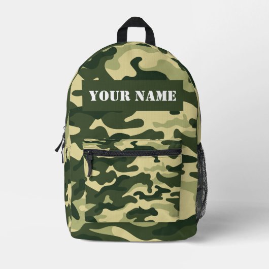 Green Camouflage camo Custom Name Printed Backpack Bedrukte Rugzak (Voorkant)