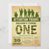 Green Camouflage First Birthday Invitation Kaart (Voorkant)