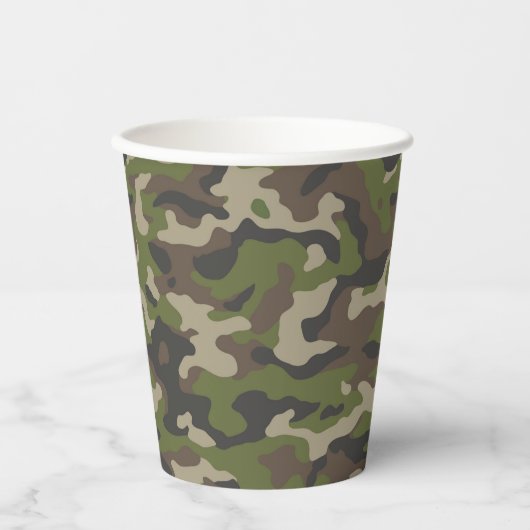Green Camouflage Pattern Papieren Bekers (Voorkant)