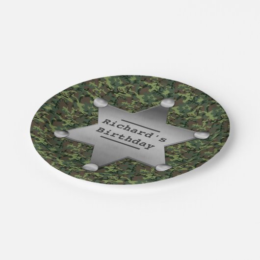 Green Camouflage Pattern Sheriff Badge Birthday Papieren Bordje (Gekanteld)