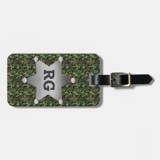 Green Camouflage Pattern Sheriff Badge Monogram Bagagelabel (Voorkant horizontaal)