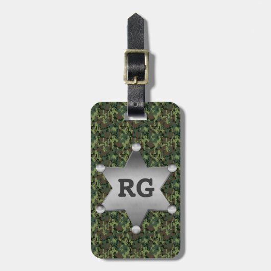 Green Camouflage Pattern Sheriff Badge Monogram Bagagelabel (Voorkant verticaal)
