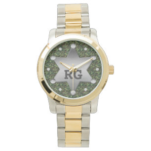 Green Camouflage Pattern Sheriff Badge Monogram Horloge