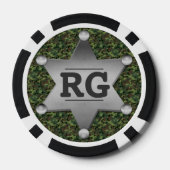 Green Camouflage Pattern Sheriff Badge Monogram Pokerchips (Achterkant)