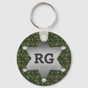 Green Camouflage Pattern Sheriff Badge Monogram Sleutelhanger