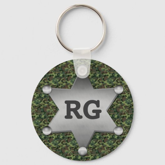 Green Camouflage Pattern Sheriff Badge Monogram Sleutelhanger (Voorkant)
