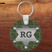 Green Camouflage Pattern Sheriff Badge Monogram Sleutelhanger (Voorkant)