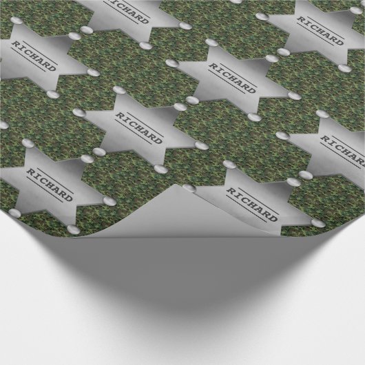 Green Camouflage Pattern Sheriff Name Badge Cadeaupapier (Hoek)