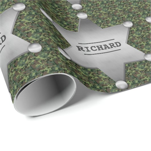 Green Camouflage Pattern Sheriff Name Badge Cadeaupapier (Rol Hoek)