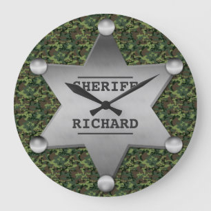 Green Camouflage Pattern Sheriff Name Badge Grote Klok