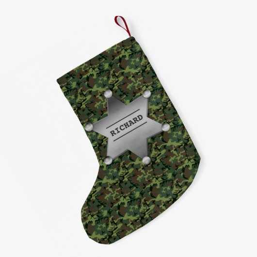 Green Camouflage Pattern Sheriff Name Badge Kleine Kerstsok (Achterkant (Hangend))