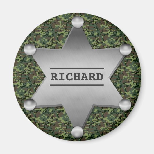 Green Camouflage Pattern Sheriff Name Badge Magneet (Voorkant)