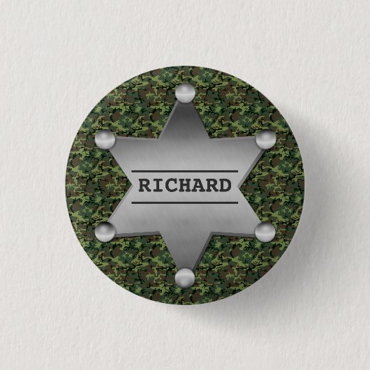 Green Camouflage Pattern Sheriff Name Badge Ronde Button 3,2 Cm (Voorkant)