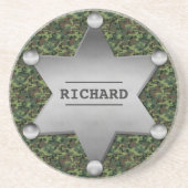 Green Camouflage Pattern Sheriff Name Badge Zandsteen Onderzetter (Voorkant)