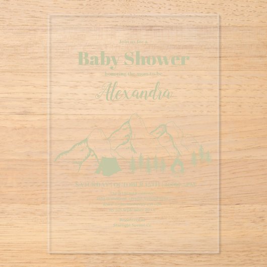 Green Camping Baby shower Acryl Uitnodigingen (Voorkant)