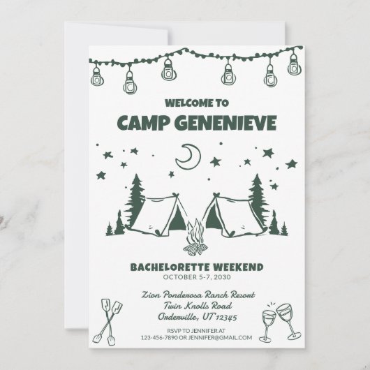 Green Camping Bachelorette Weekendfeest Kaart (Voorkant)