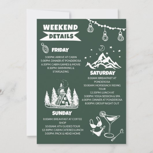Green Camping Bachelorette Weekendfeest Kaart (Achterkant)