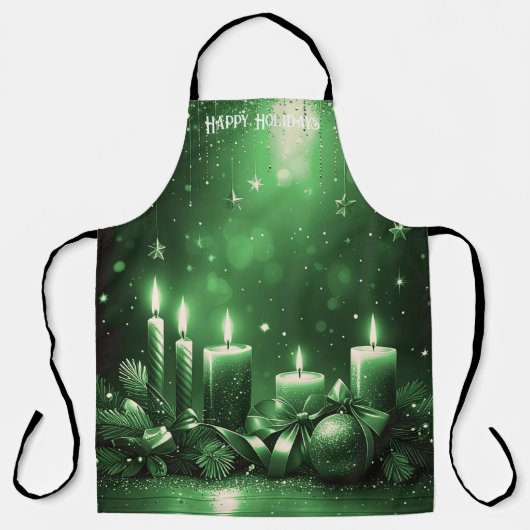 Green Candles Christmas Holiday Apron Schort (Voorkant)