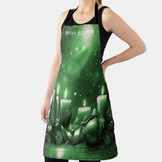 Green Candles Christmas Holiday Apron Schort (Insitu)
