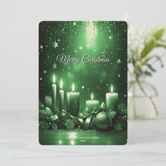 Green Candles Christmas Holiday Card Feestdagenkaart (Staand voorkant)