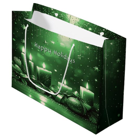 Green Candles Christmas Holiday Gift Bag Groot Cadeauzakje (Voorkant Gekanteld)