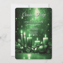 Green Candles Christmas Holiday Party Invitation