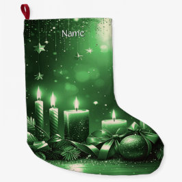 Green Candles Christmas Holiday Stocking Grote Kerstsok