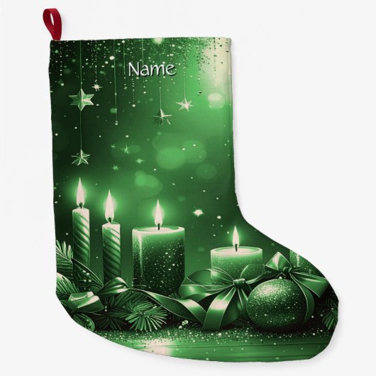 Green Candles Christmas Holiday Stocking Grote Kerstsok (Voorkant)