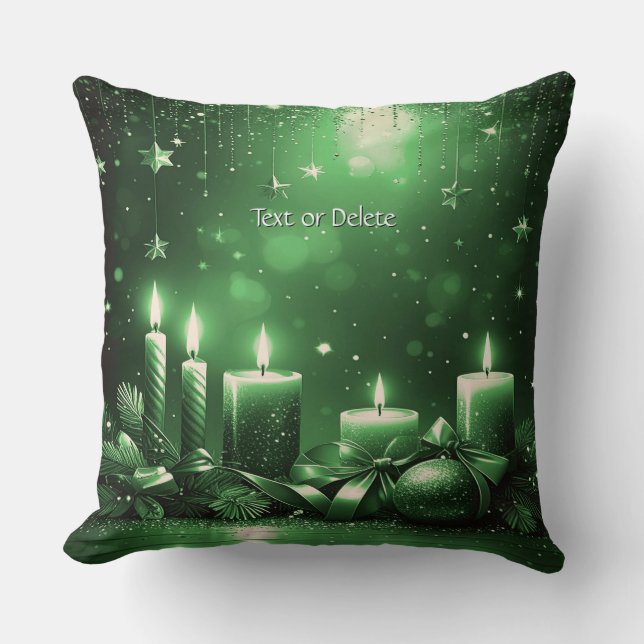 Green Candles Christmas Holiday Throw Pillow Kussen (Voorkant)