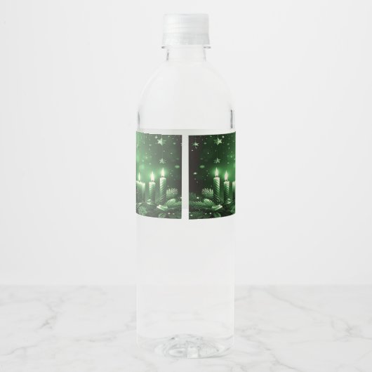 Green Candles Christmas Holiday Water Bottle Label Waterfles Etiket (Achterkant)