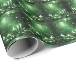 Green Candles Christmas Holiday Wrapping Paper Cadeaupapier