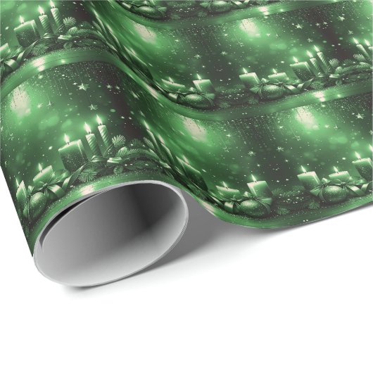 Green Candles Christmas Holiday Wrapping Paper Cadeaupapier (Rol Hoek)