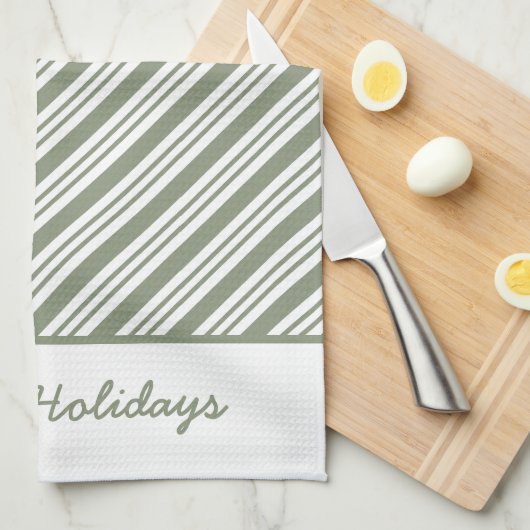 Green Candy Cane Gestreept Kerstfeest Theedoek (Quarter Fold)