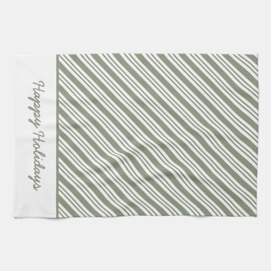 Green Candy Cane Gestreept Kerstfeest Theedoek (Horizontaal)