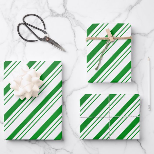 Green Candy Cane Striped Inpakpapier Vel (Voorkant)
