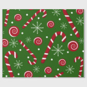 Green Candy Cane & Swirl Christmas Wrapping paper  Cadeaupapier (Vlak)