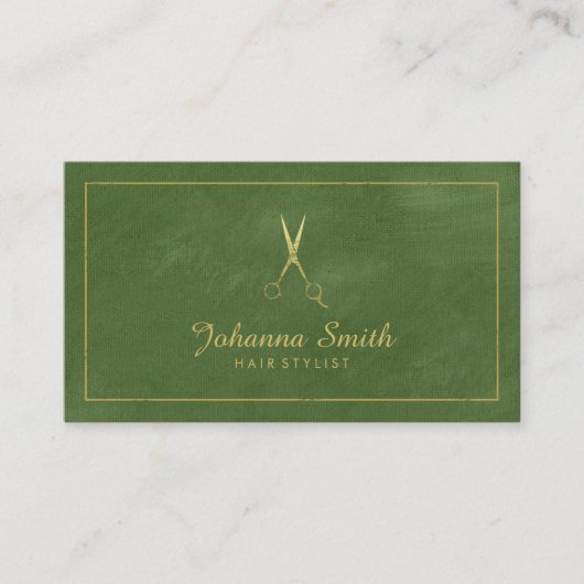 Green Canvas Gouden Lijst & Schaar Haarstylist Afsprakenkaartje (Voorkant)