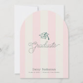 Green Cap Pink Stripes Bow Graduation Announcement Kaart (Voorkant)