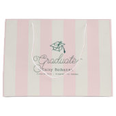 Green Cap Pink Stripes Bow Graduation Groot Cadeauzakje (Voorkant)