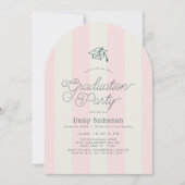Green Cap & Pink Stripes Graduation Party Kaart (Voorkant)