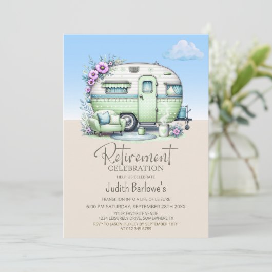 Green Caravan Retirement Party Kaart (Staand voorkant)