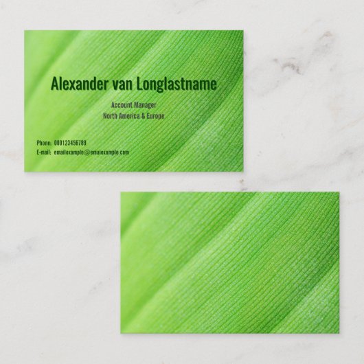 Green card with banana leaf visitekaartje (Voorkant / Achterkant)