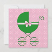 Green Carriage en Pink Polka Dot Baby shower Kaart (Voorkant)