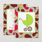 Green Carriage & Paisley Baby shower Invite Kaart (Voorkant / Achterkant)