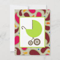 Green Carriage & Paisley Baby shower Invite