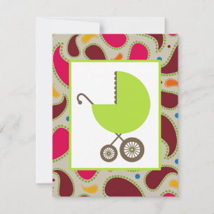 Green Carriage & Paisley Baby shower Invite Kaart