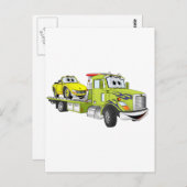 Green Cartoon Flatbed Tow Truck Briefkaart (Voorkant / Achterkant)