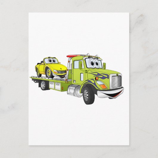Green Cartoon Flatbed Tow Truck Briefkaart (Voorkant)